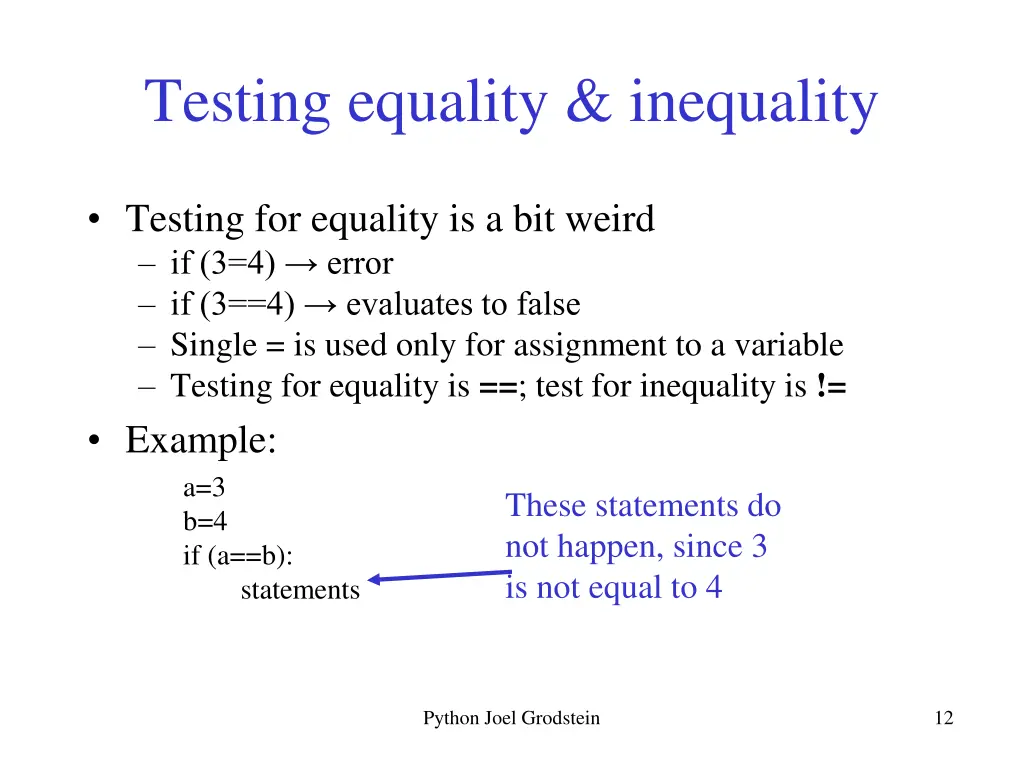 testing equality inequality