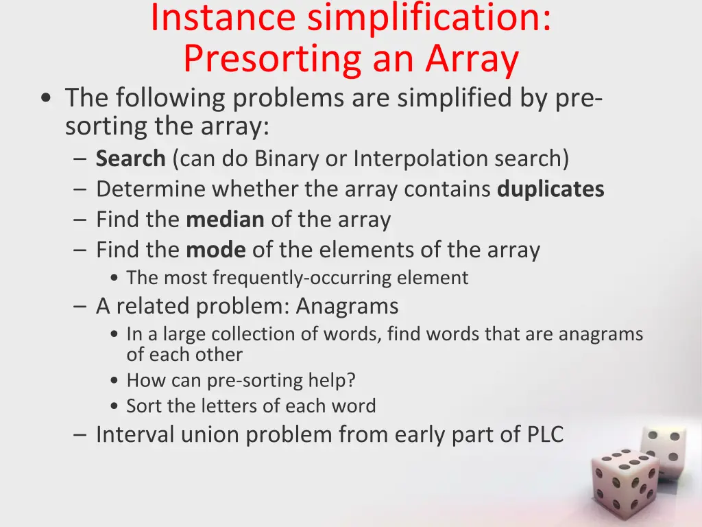 instance simplification presorting an array
