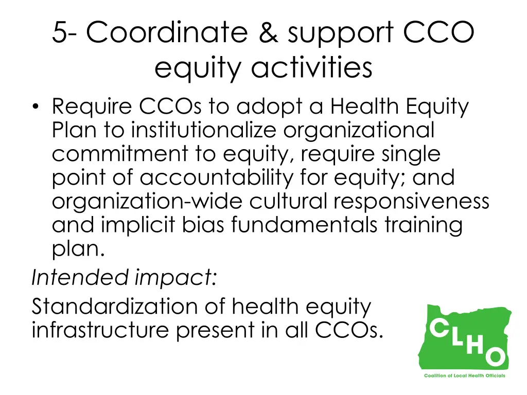 5 coordinate support cco equity activities