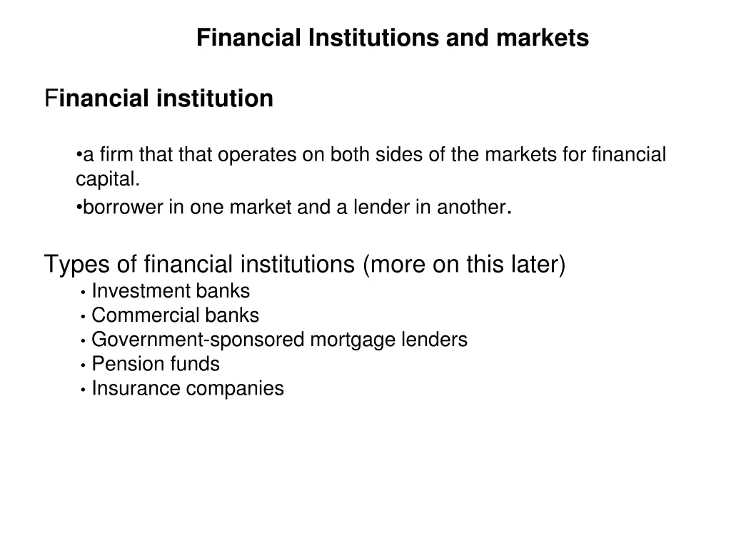 financial institutions and markets