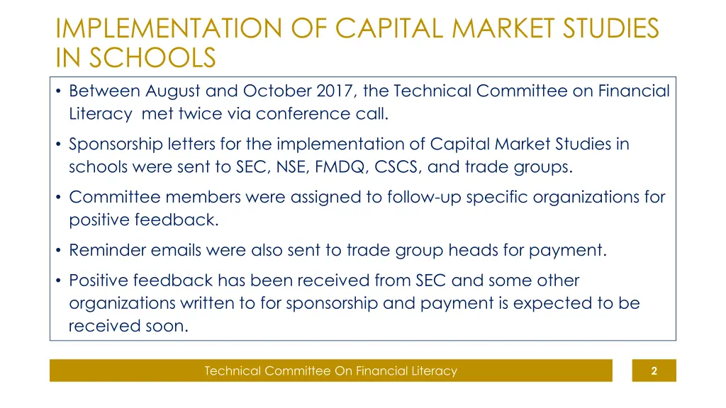 implementation of capital market studies