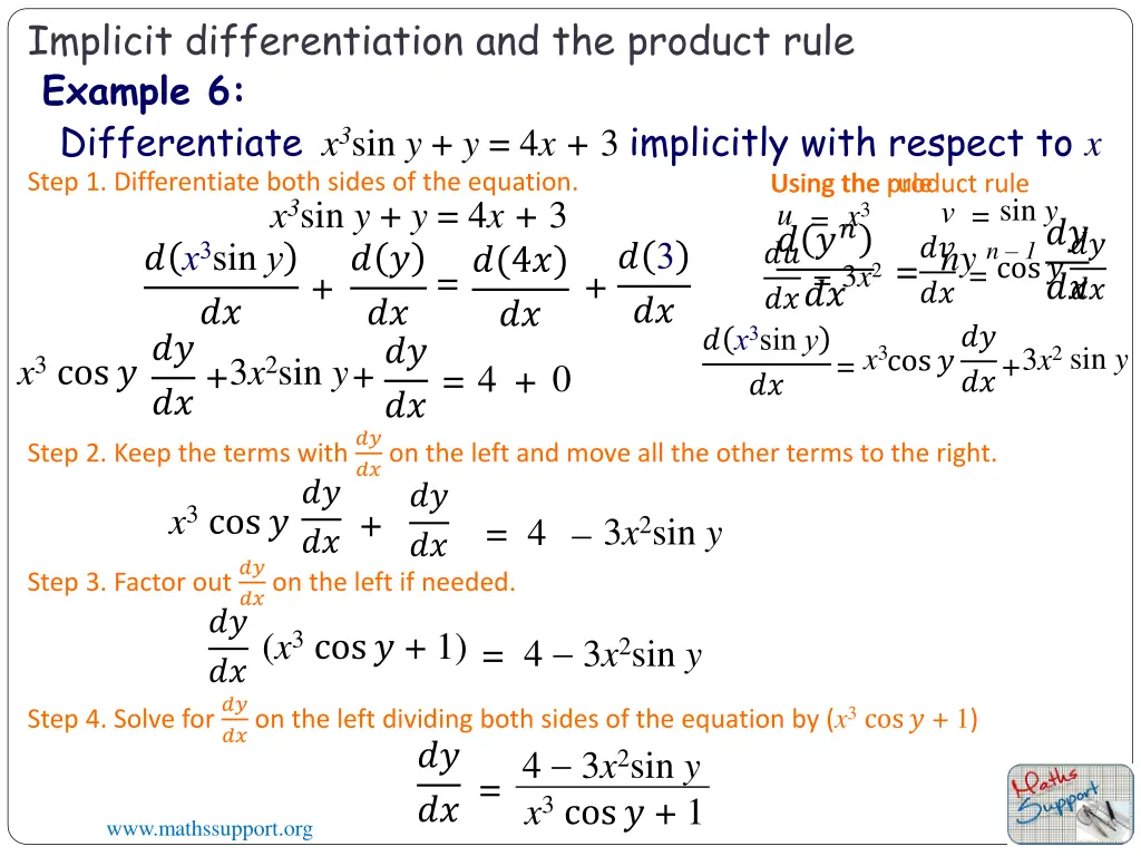 implicit differentiation and the product rule 2