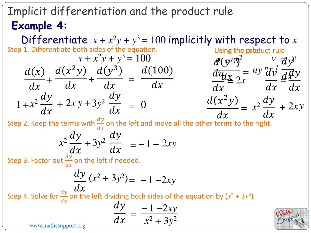 implicit differentiation and the product rule