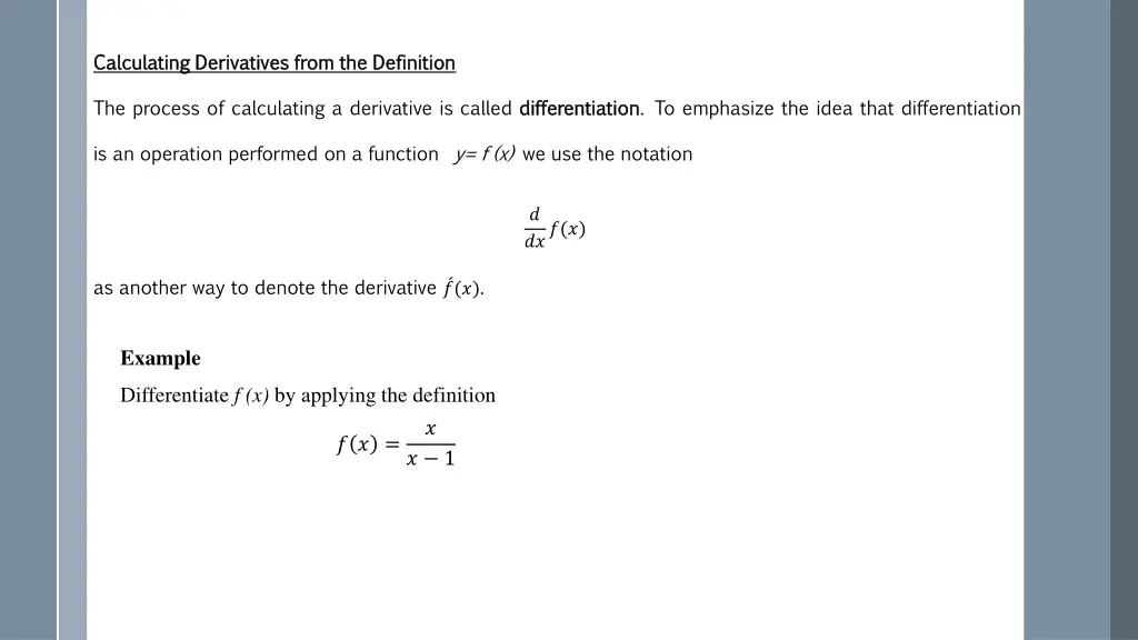 calculating derivatives from the definition