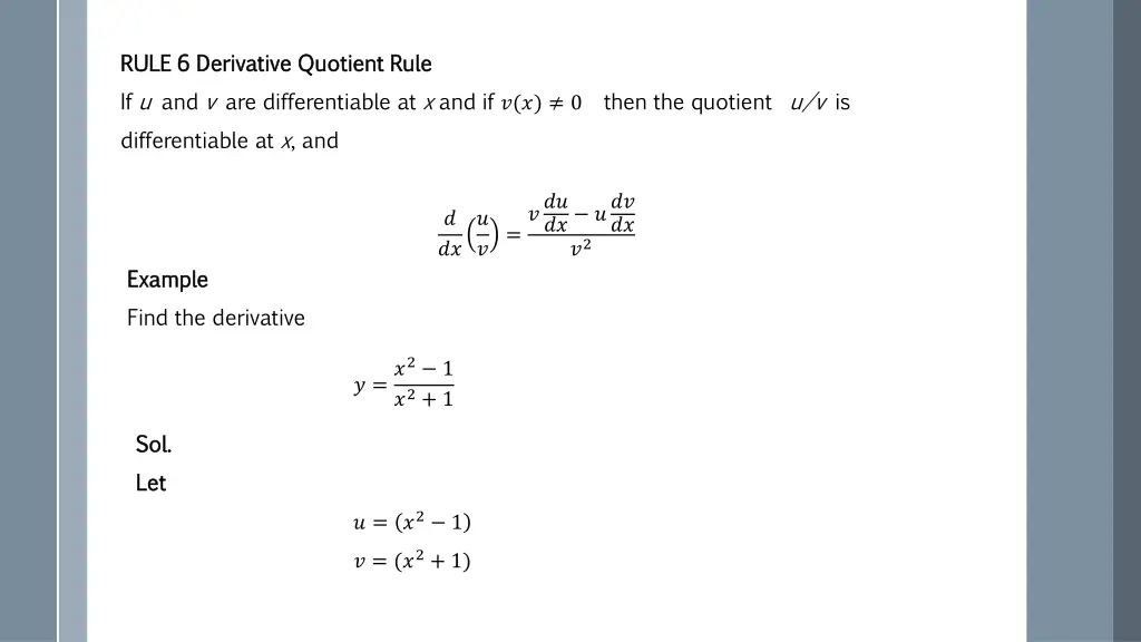 rule 6 derivative quotient rule rule 6 derivative