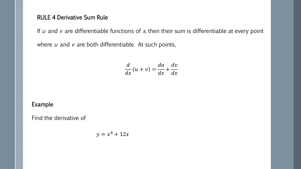 rule rule 4 derivative sum rule 4 derivative
