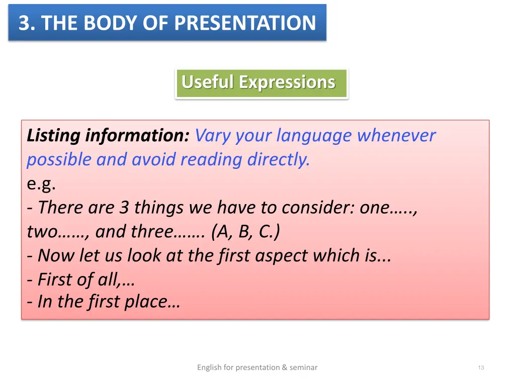 3 the body of presentation 3
