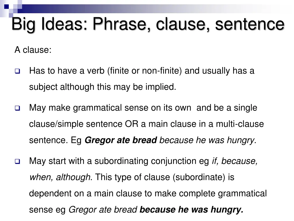 big ideas phrase clause sentence 1