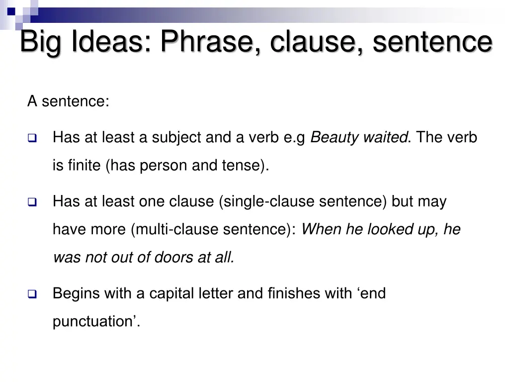 big ideas phrase clause sentence