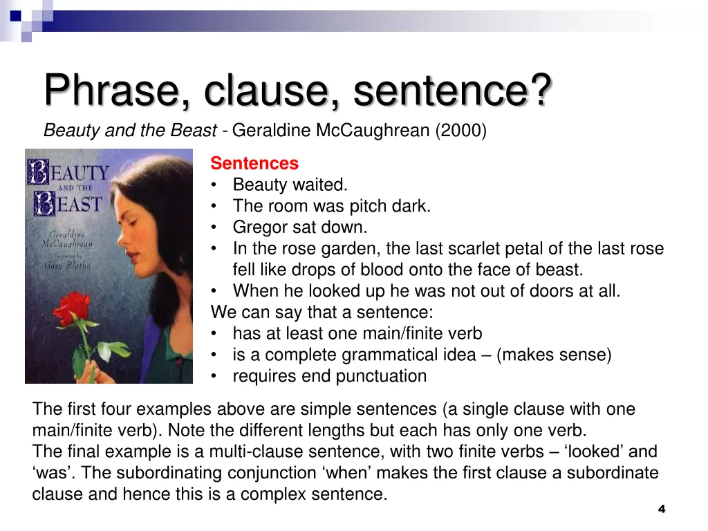 phrase clause sentence beauty and the beast 1