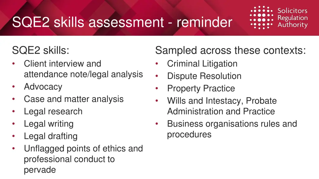 sqe2 skills assessment reminder