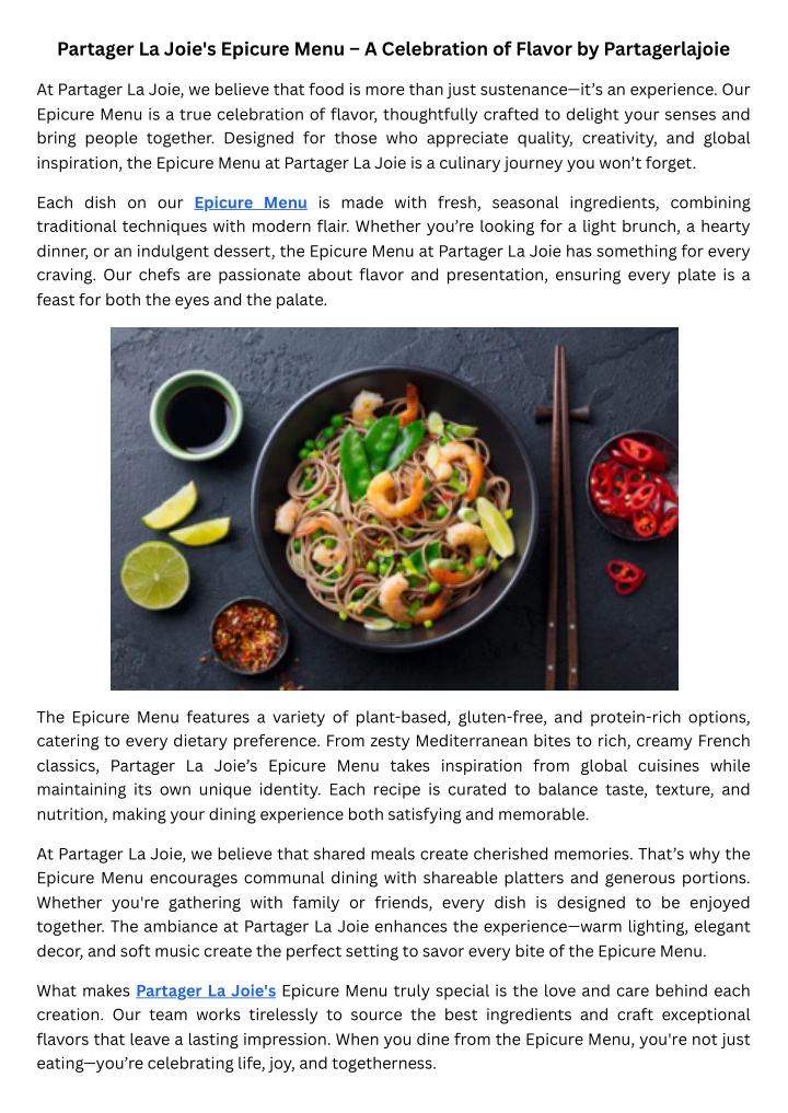 partager la joie s epicure menu a celebration