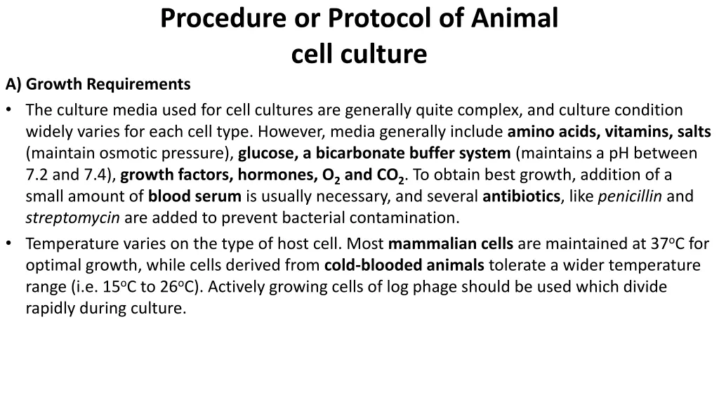 procedure or protocol of animal cell culture