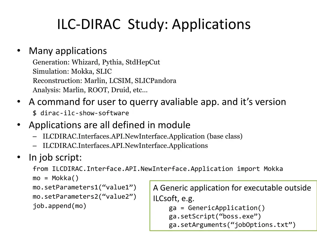 ilc dirac study applications