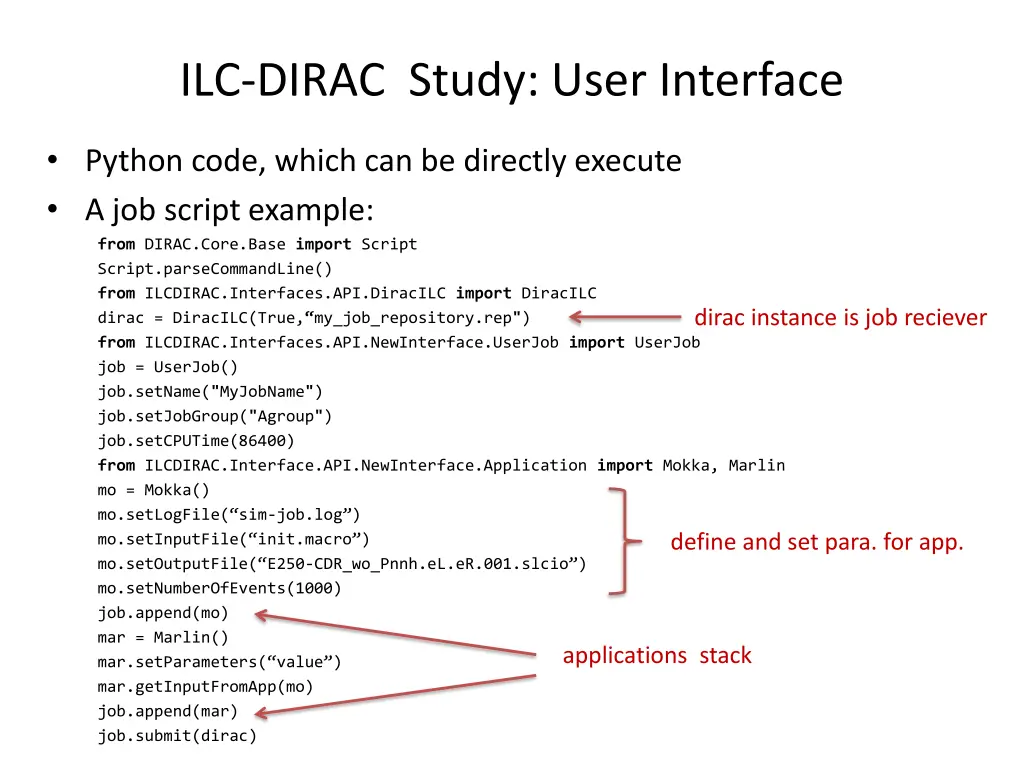 ilc dirac study user interface