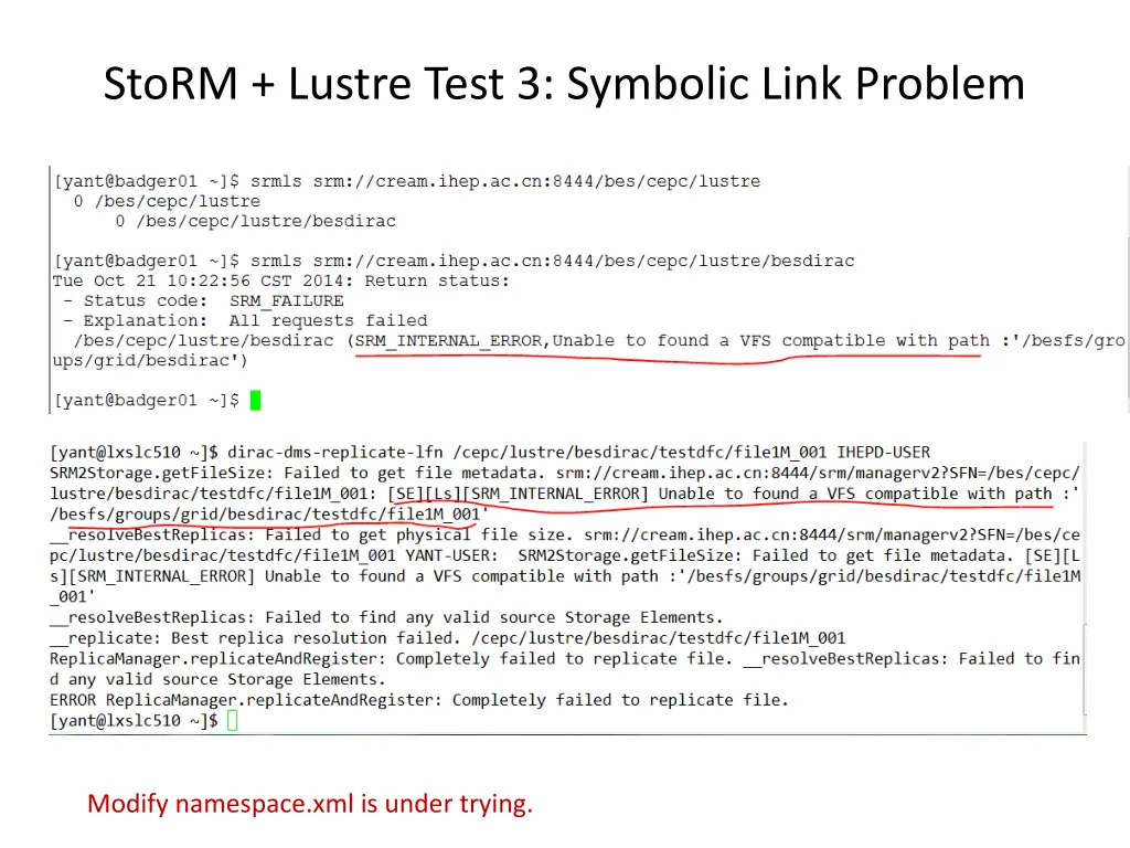 storm lustre test 3 symbolic link problem