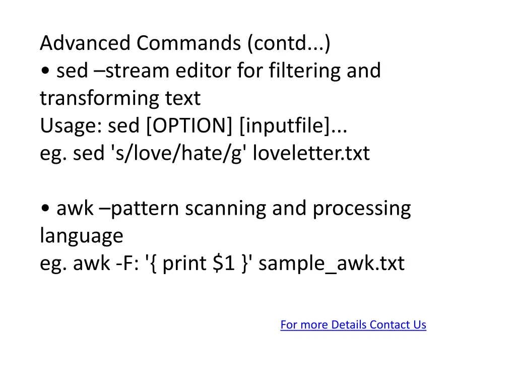 advanced commands contd sed stream editor