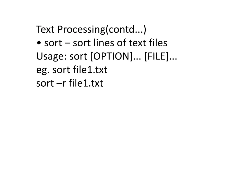 text processing contd sort sort lines of text