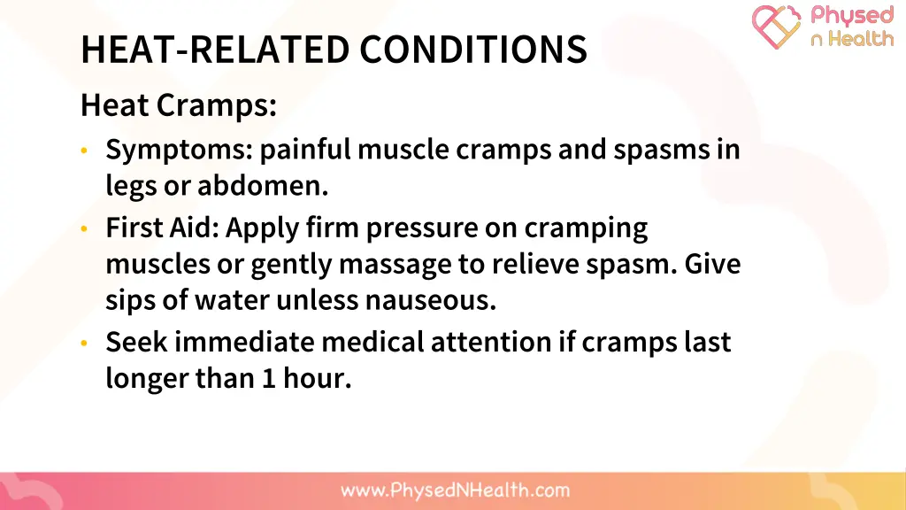 heat related conditions heat cramps symptoms