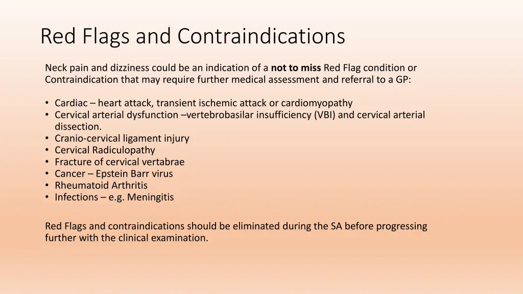 red flags and contraindications