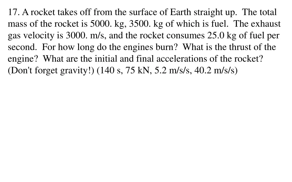 17 a rocket takes off from the surface of earth