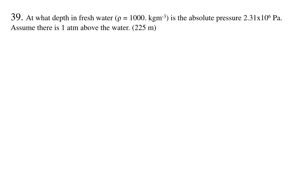 39 at what depth in fresh water 1000