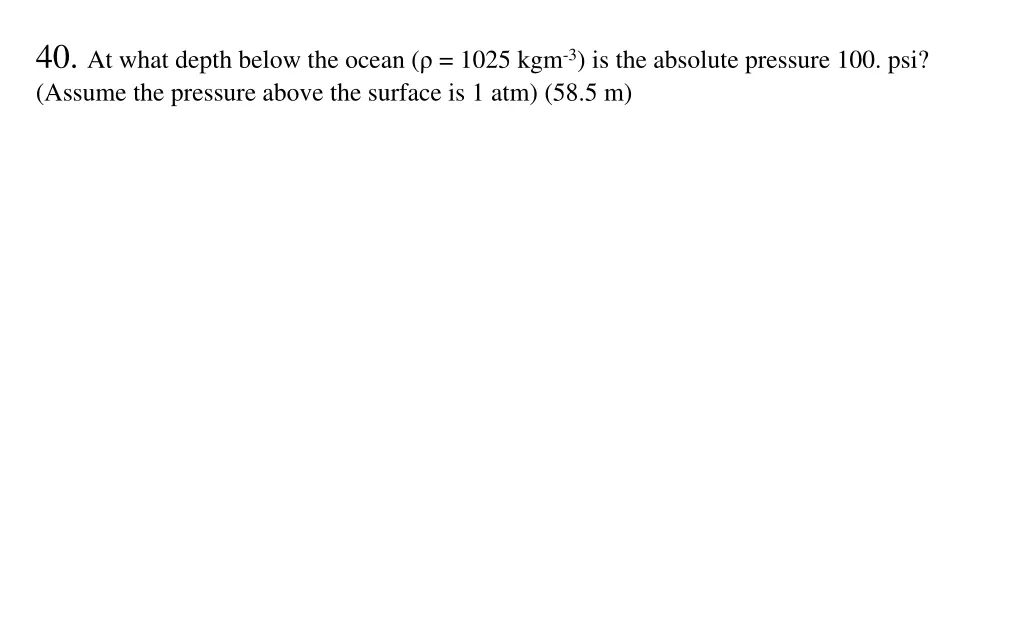 40 at what depth below the ocean 1025