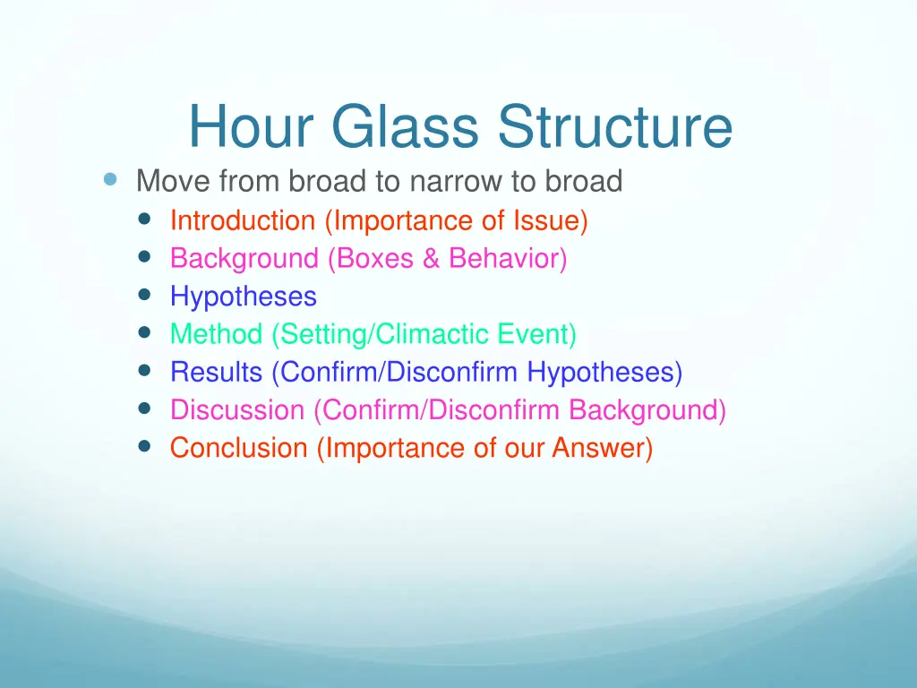 hour glass structure move from broad to narrow