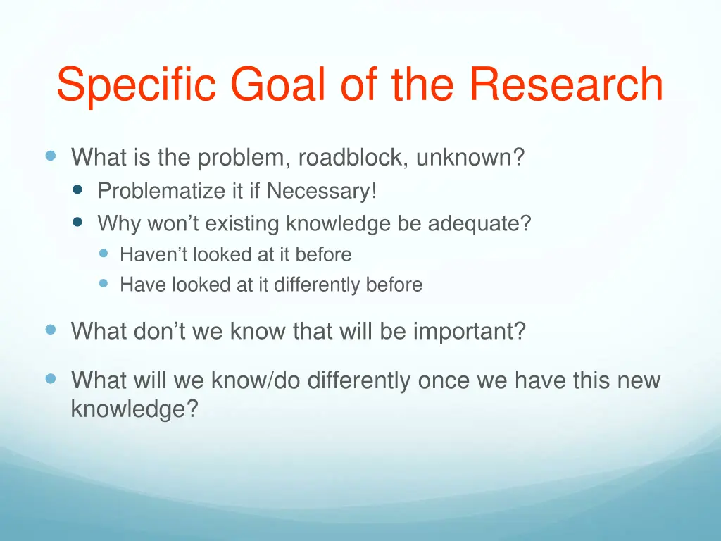 specific goal of the research