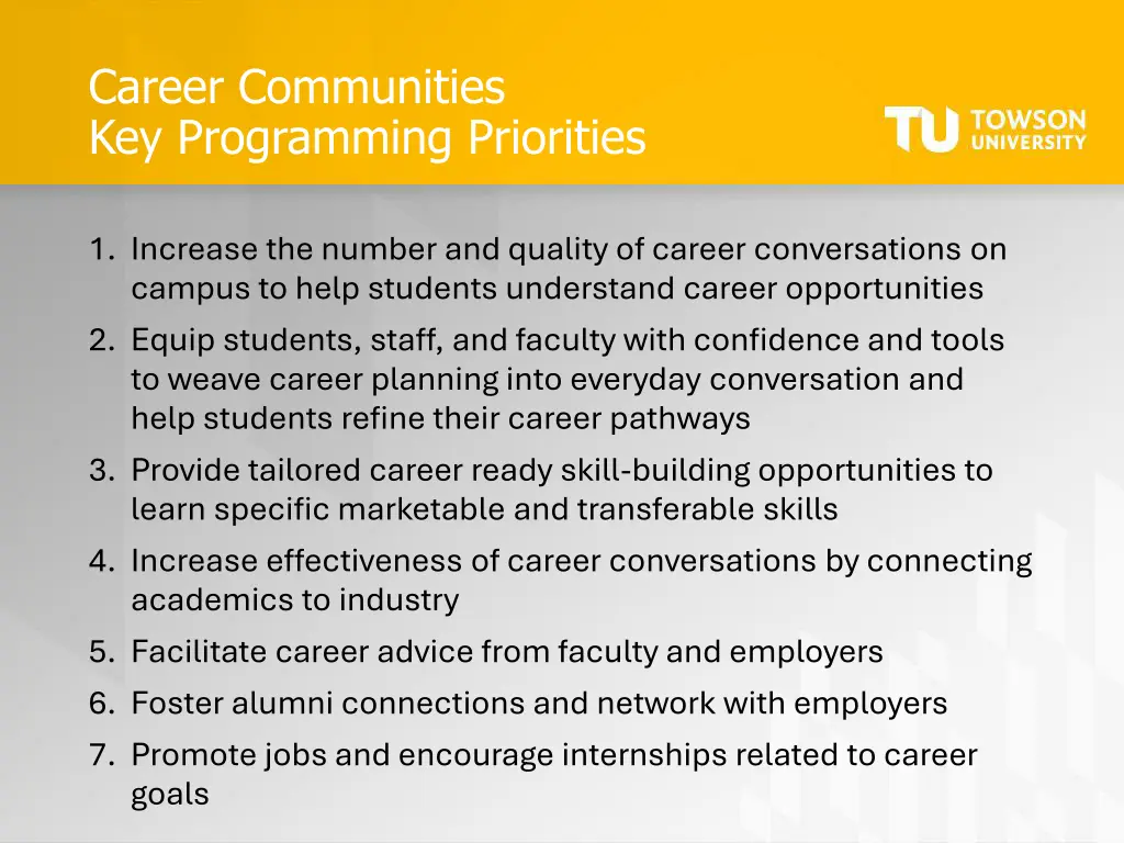 career communities key programming priorities
