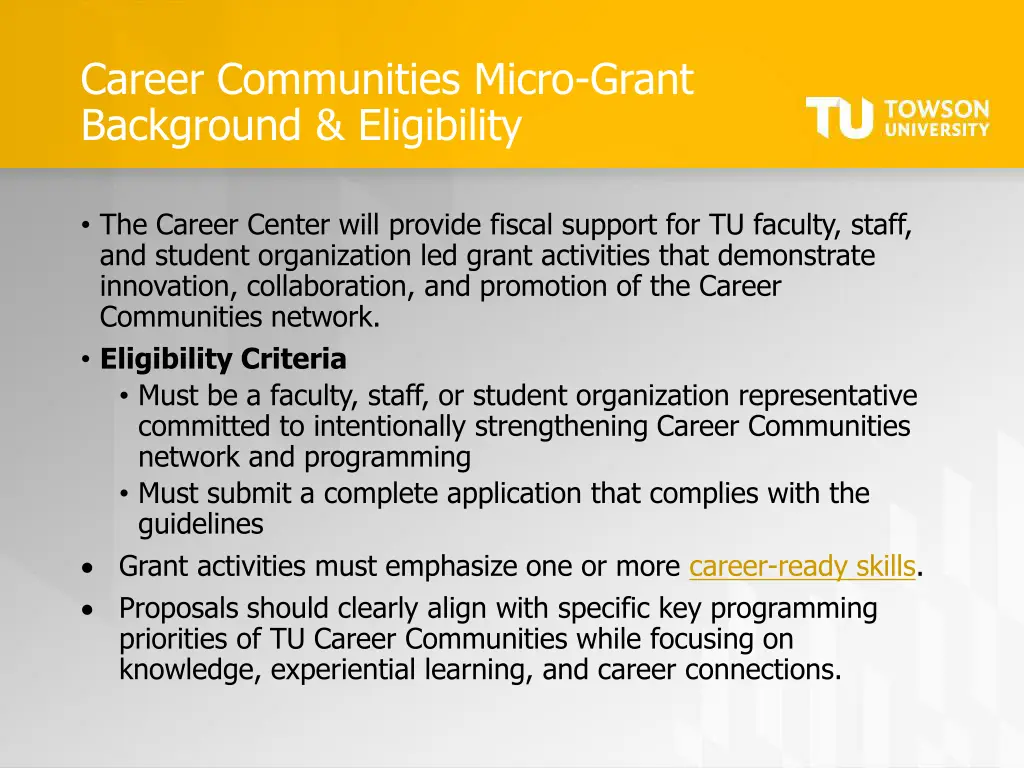 career communities micro grant background