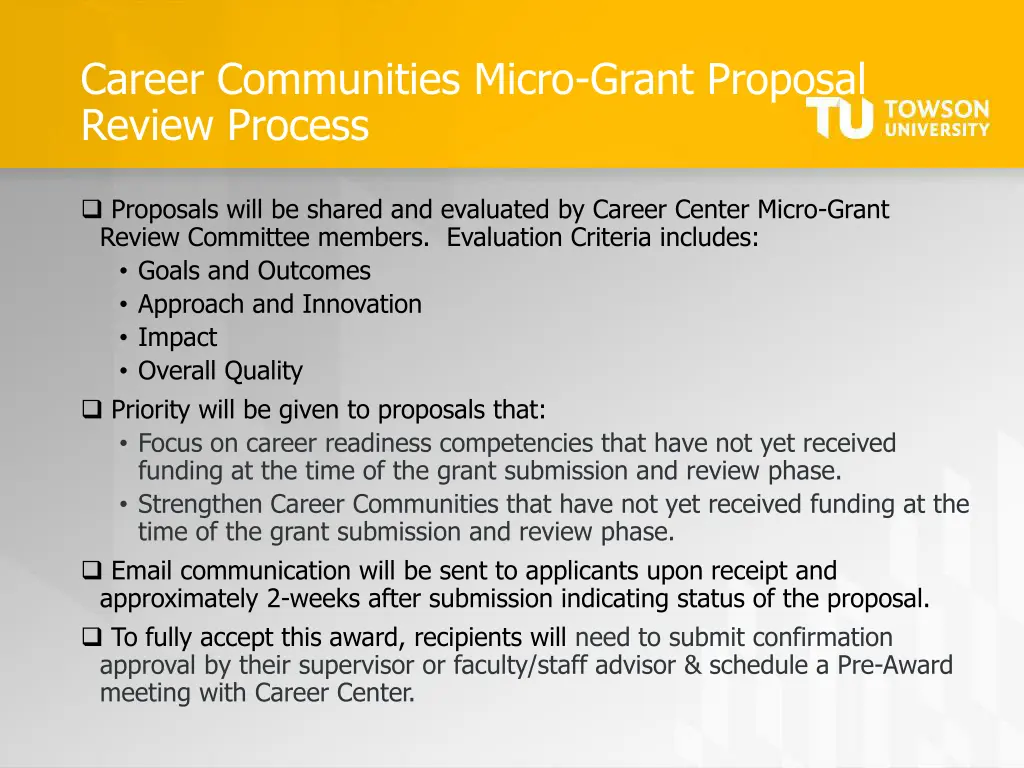 career communities micro grant proposal review