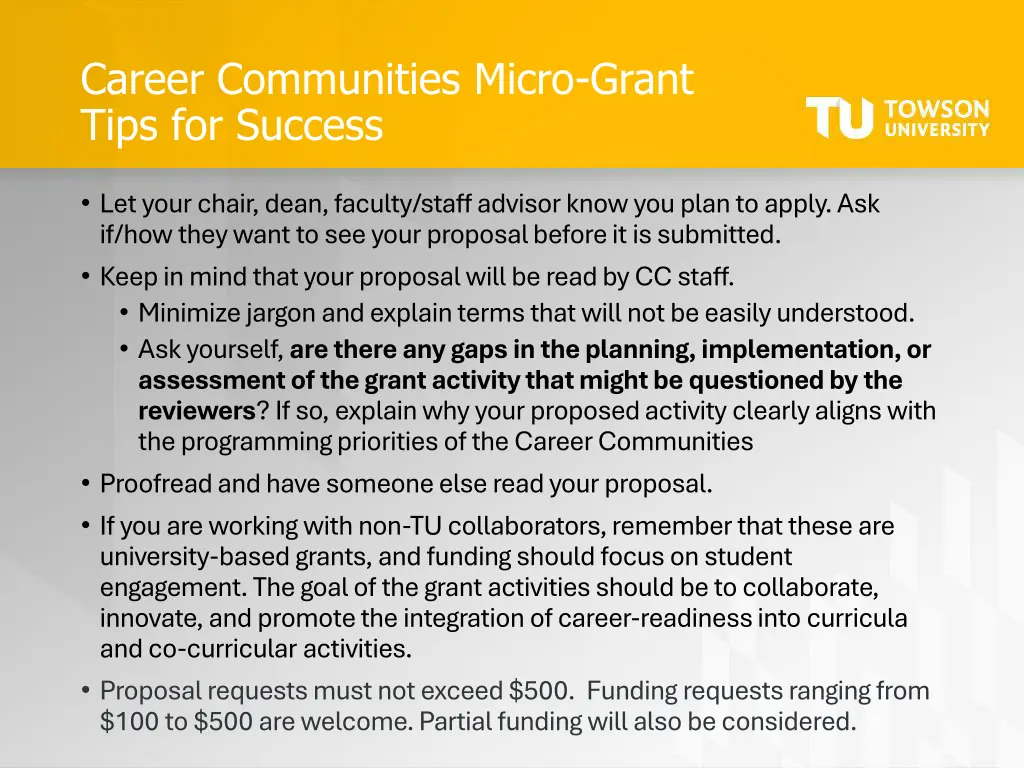 career communities micro grant tips for success