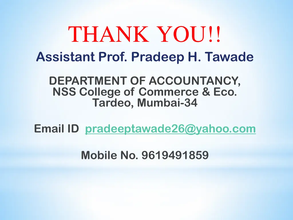 thank you assistant prof pradeep h tawade