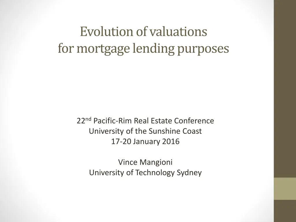 evolution of valuations for mortgage lending