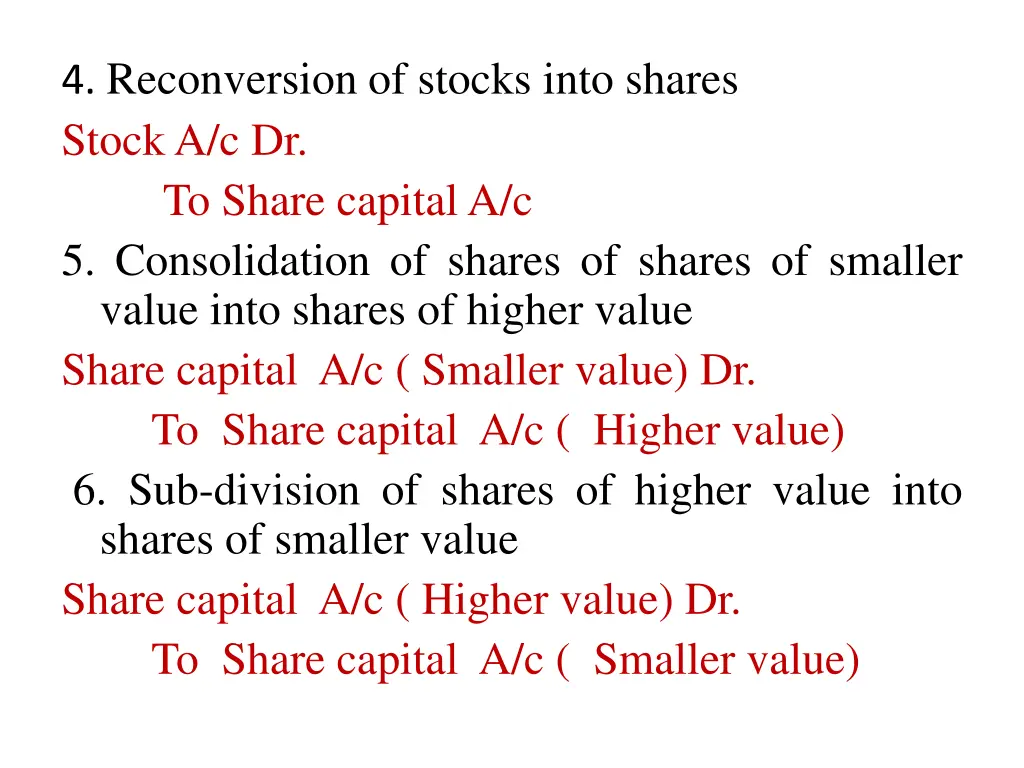 4 reconversion of stocks into shares stocka