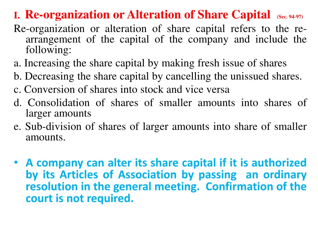 i re organization or alteration of share capital