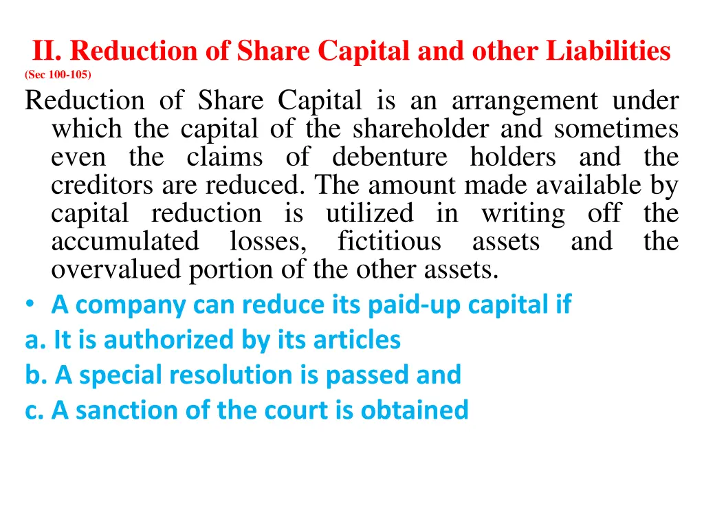 ii reduction of share capital and other
