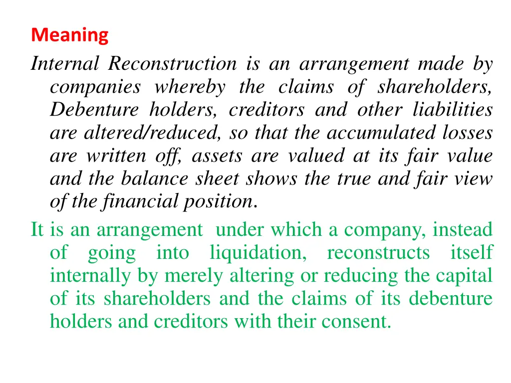meaning internal reconstruction is an arrangement