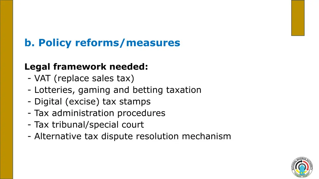 b policy reforms measures