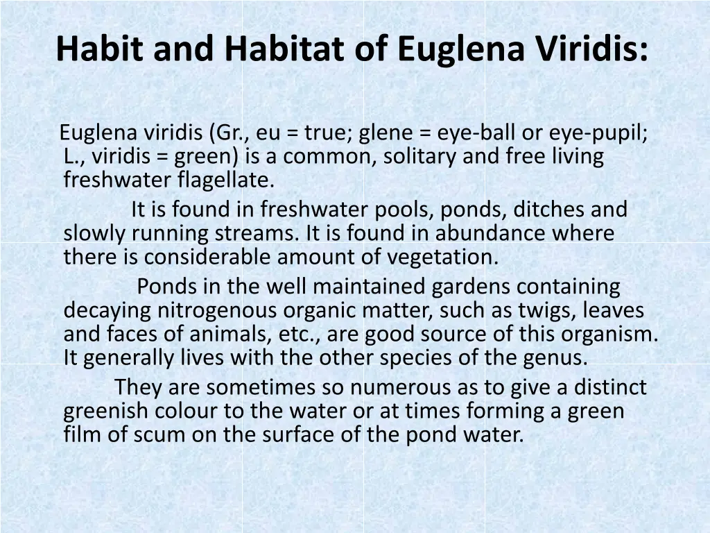 habit and habitat of euglena viridis