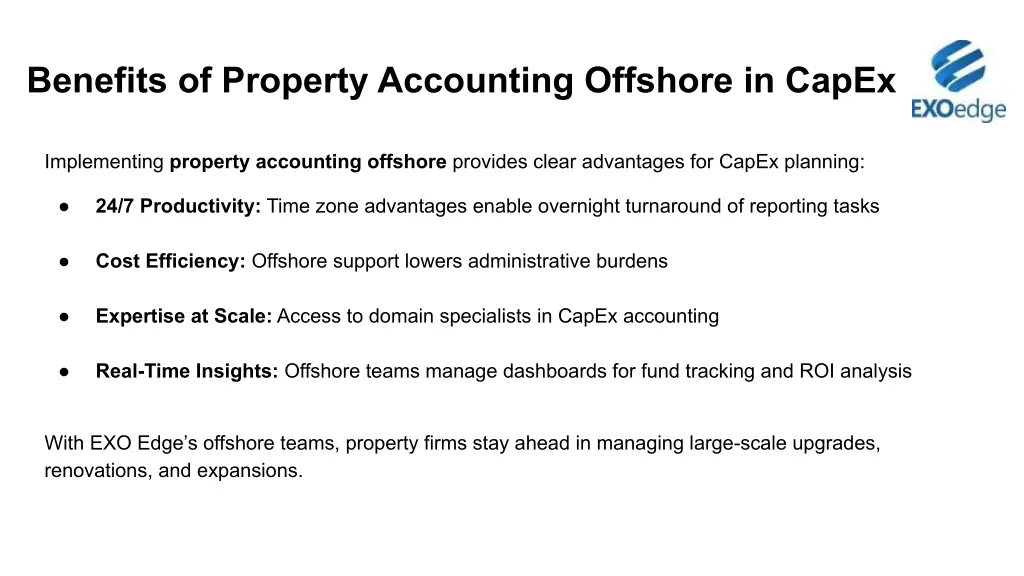 benefits of property accounting offshore in capex