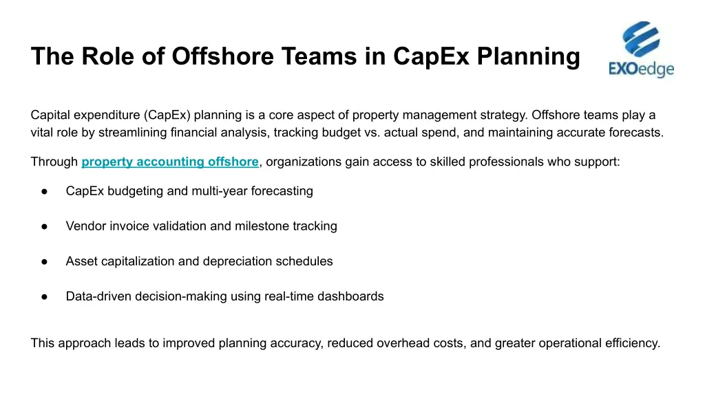 the role of offshore teams in capex planning