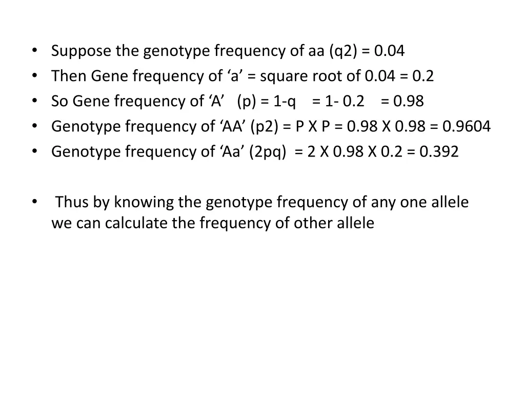 suppose the genotype frequency of aa q2 0 04 then
