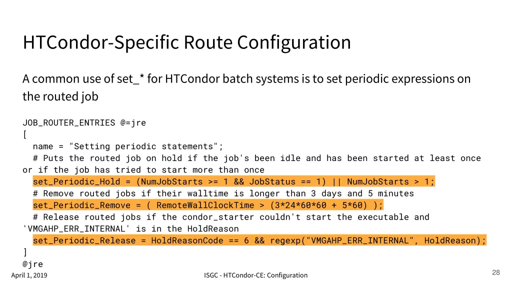 htcondor specific route configuration