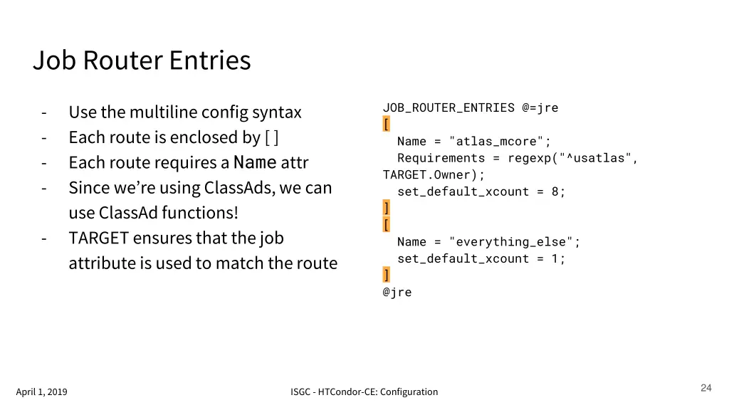 job router entries 1