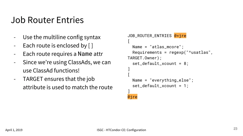 job router entries