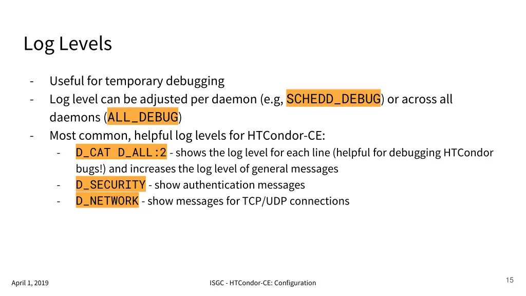 log levels