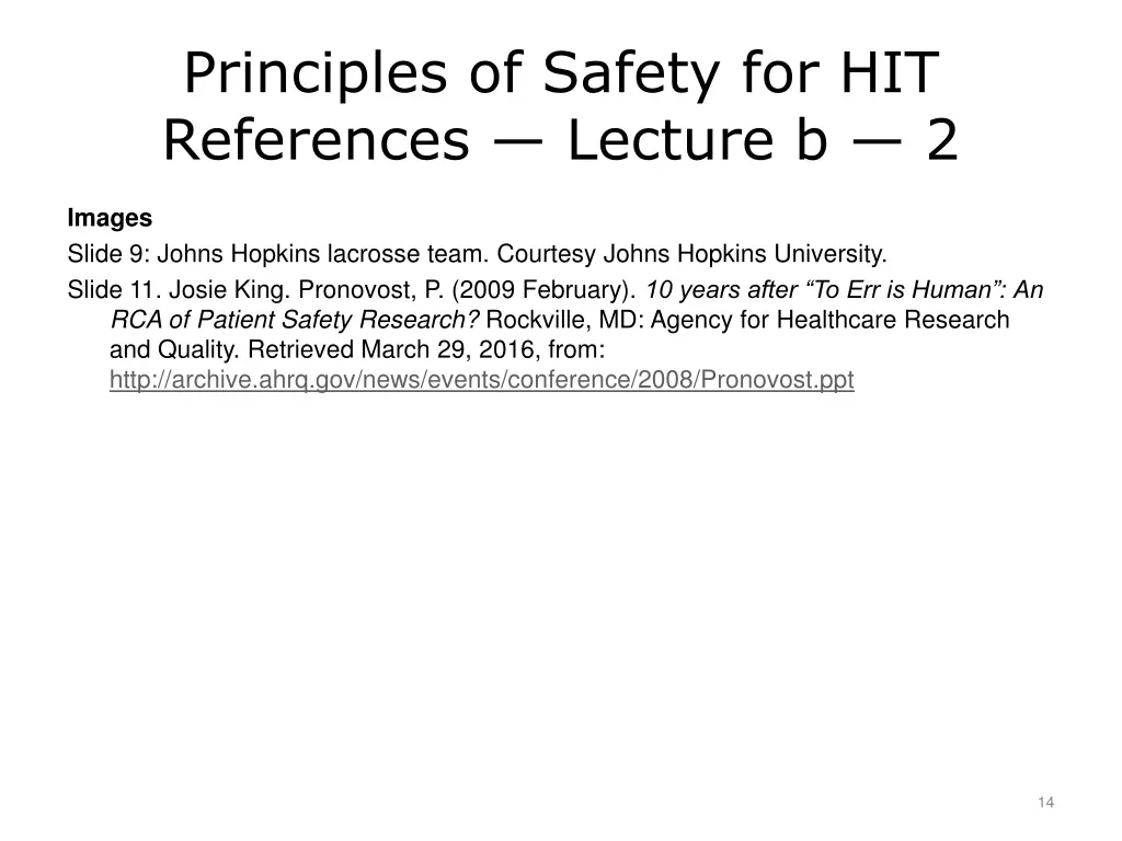 principles of safety for hit references lecture 1