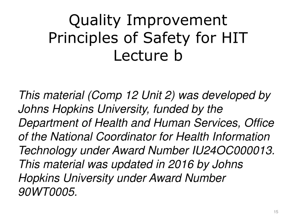 quality improvement principles of safety